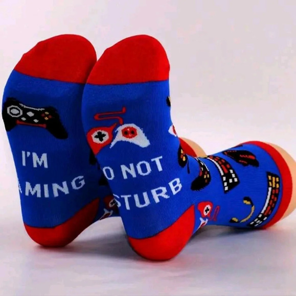 Red white blue mens crew socks Do Not Disturb I’m Gaming computer gamer gift - Picture 4 of 9